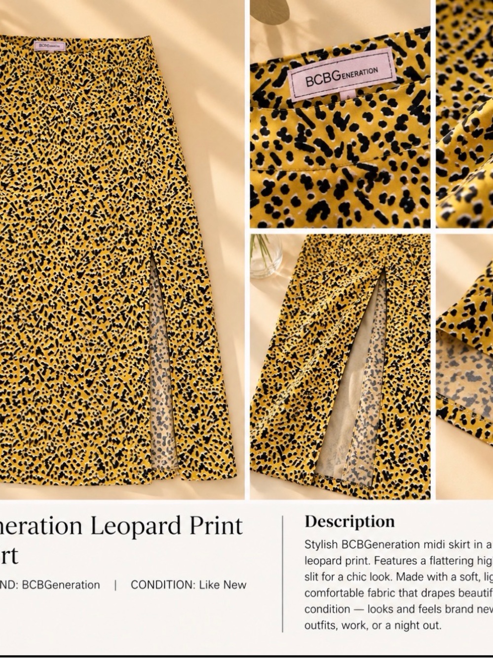 BCBGeneration Yellow and Black Leopard Midi Skirt - Picture 2 of 3